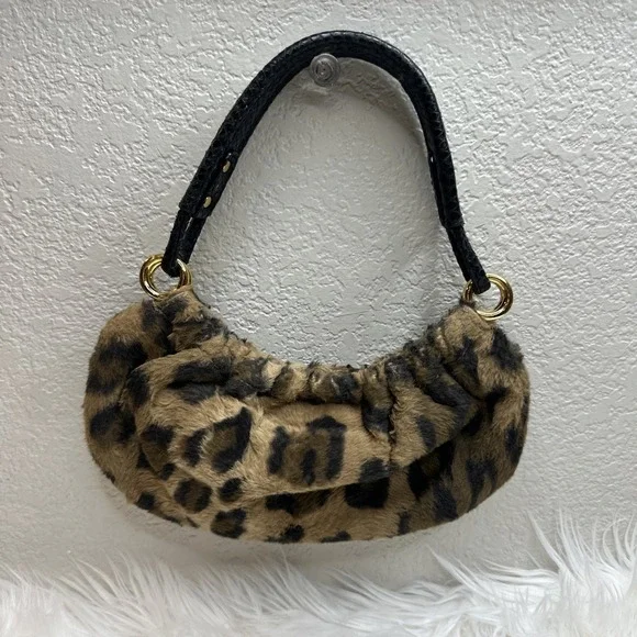 $105 🌙 Kate Spade Faux Fur Baguette Style Vintage Handbag Leopard Print - Picture 2 of 5